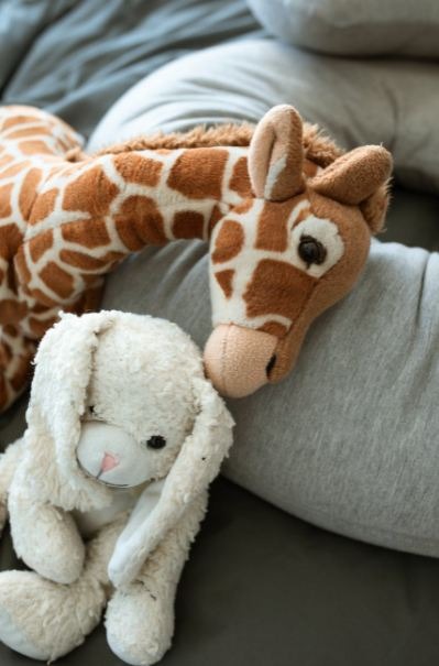 Forest-themed animal plush toys. 