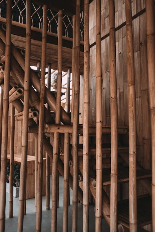 Bamboo stairs and wall