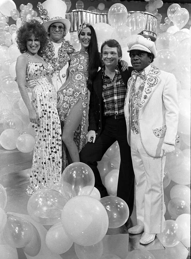 Bob Mackie with Bette Midler, Elton John, Cher and Flip Wilson