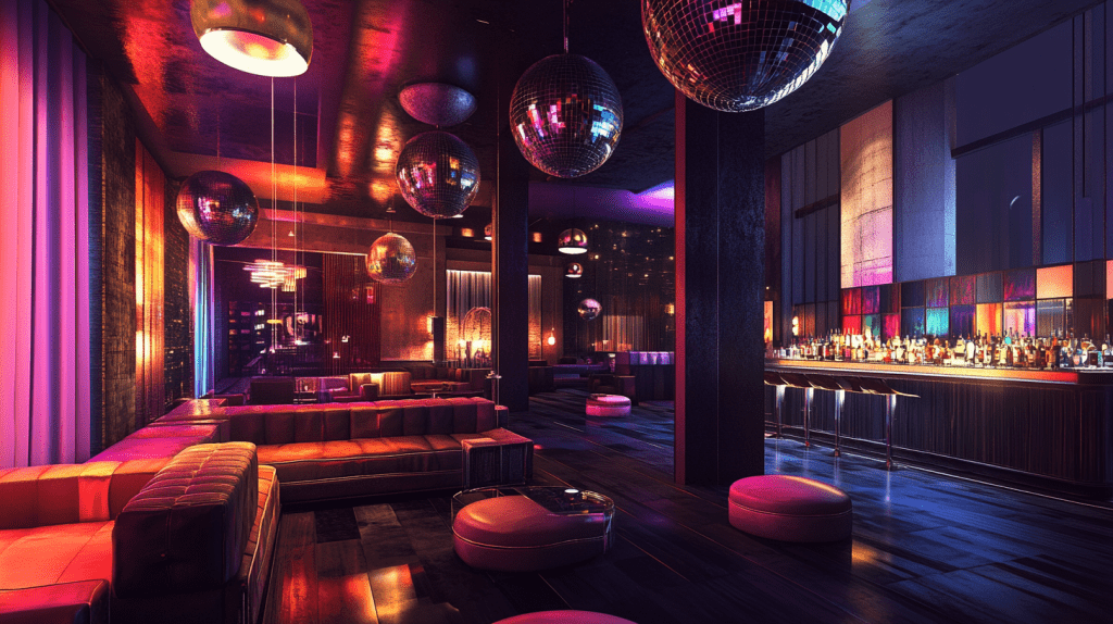 disco nightclub with lounge area and seating