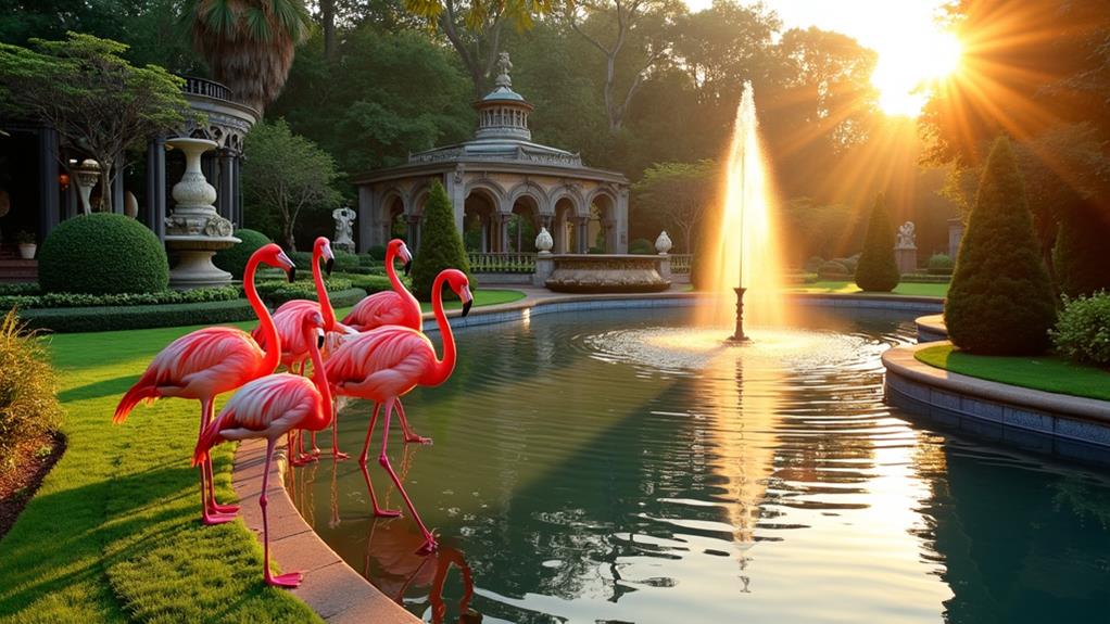 elegant flamingos in gardens