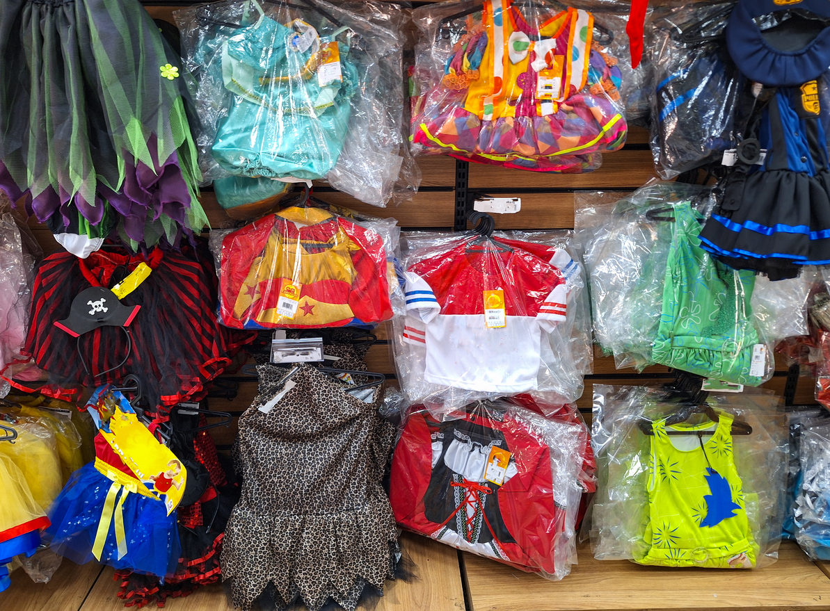 costumes displayed in store