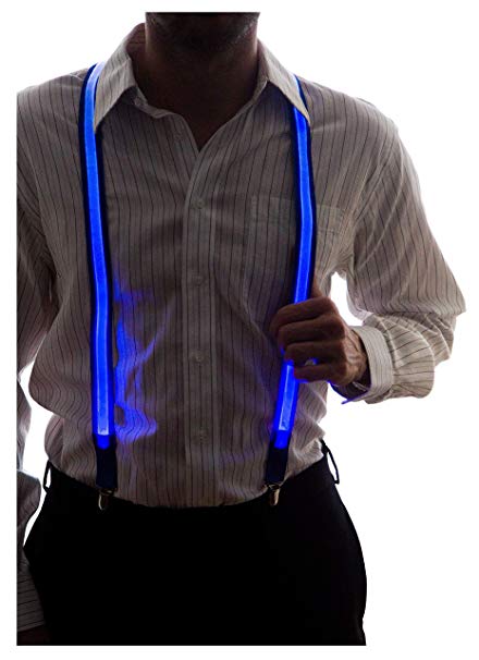 man wearing light up suspenders