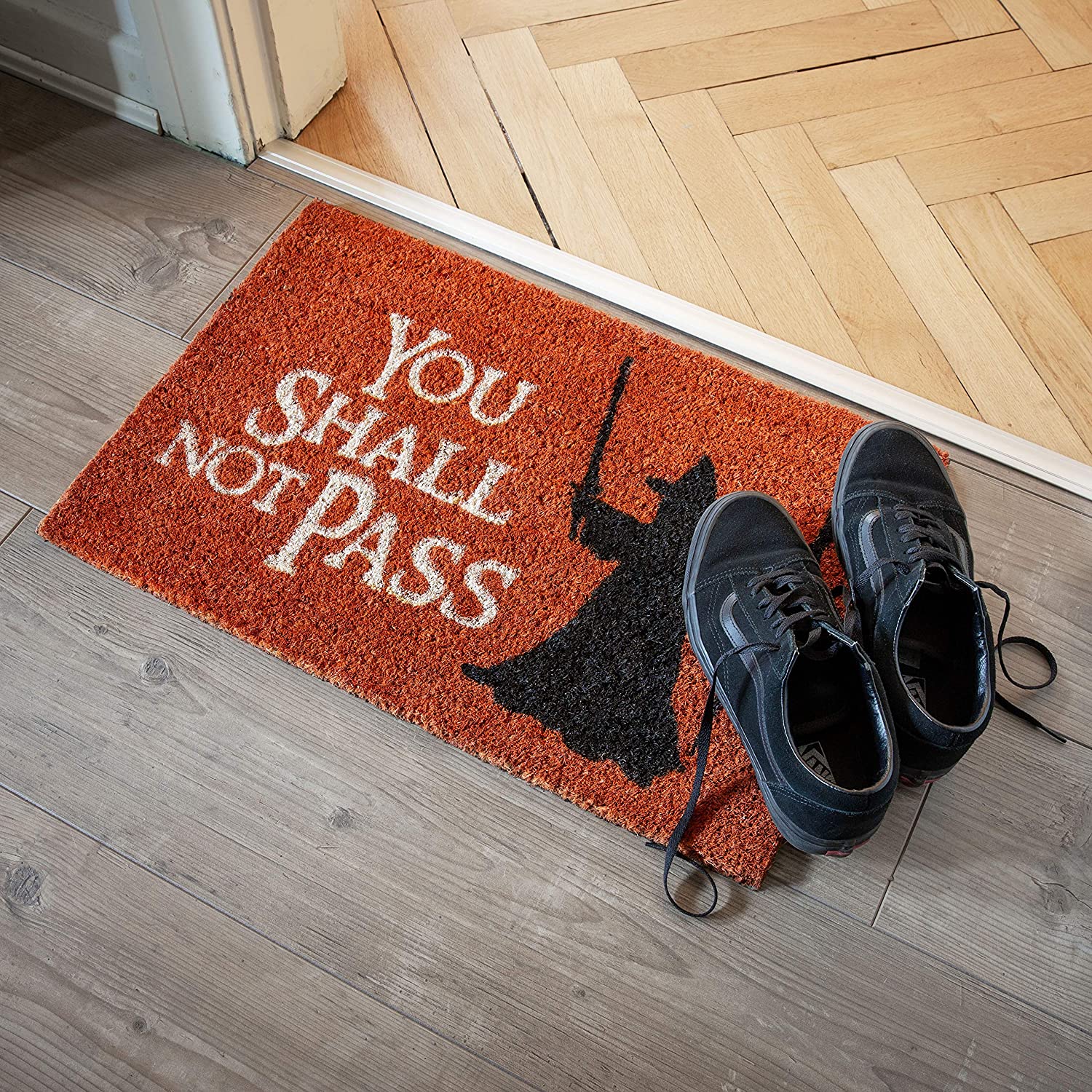 You shall not pass” written on a doormat