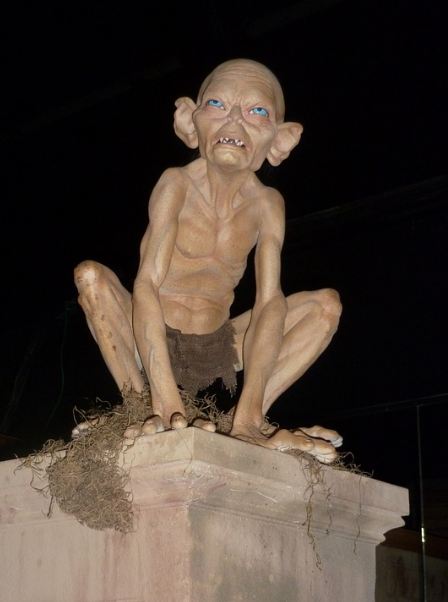 Wax figure of Gollum, a main character from the film.