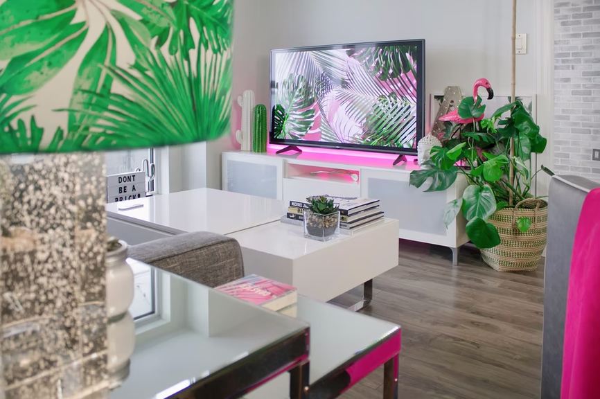 pink flamingo living room décor