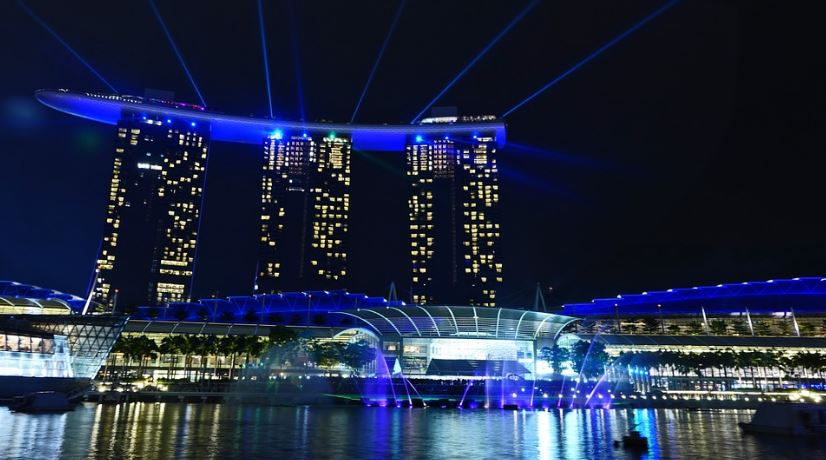 a laser lights show at Marina Bay Sands in Singapore
