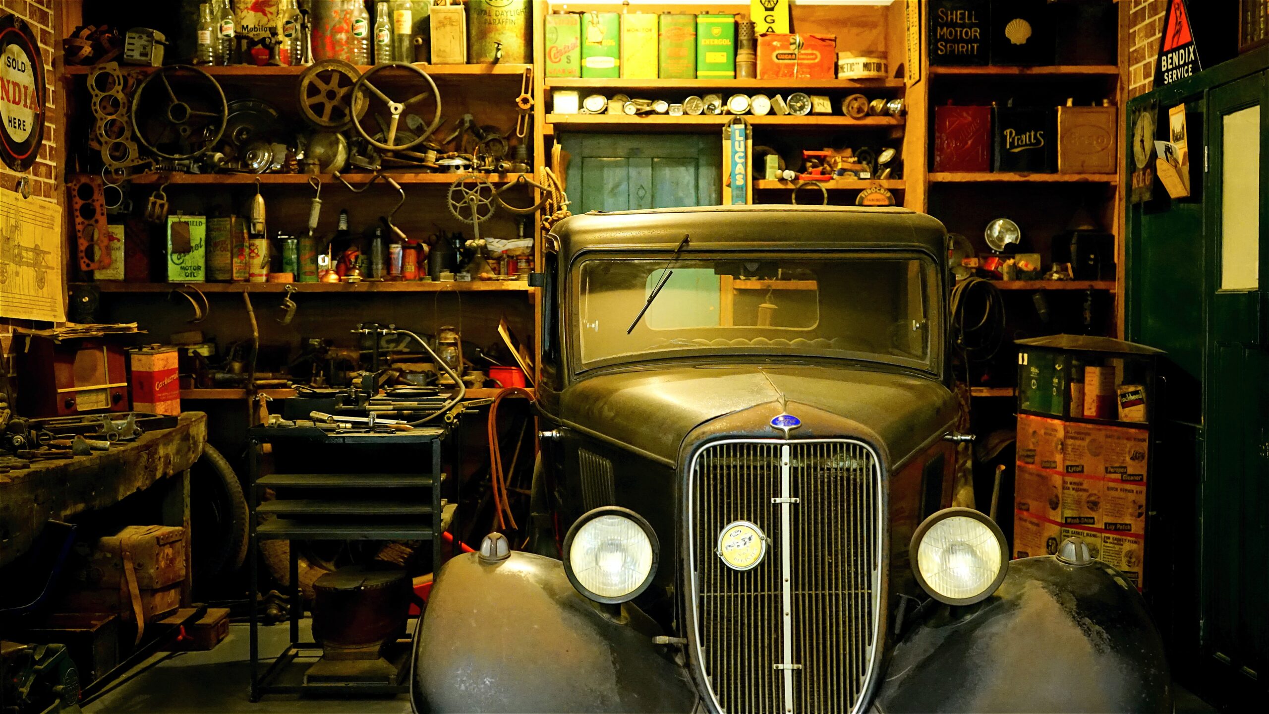 Black-classic-car-inside-the-garage